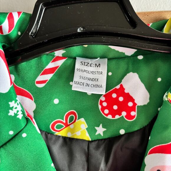 Boys M 8/10 Green Christmas Santa Print 2-Piece Holiday Suit Jacket & Pants - Picture 6 of 11